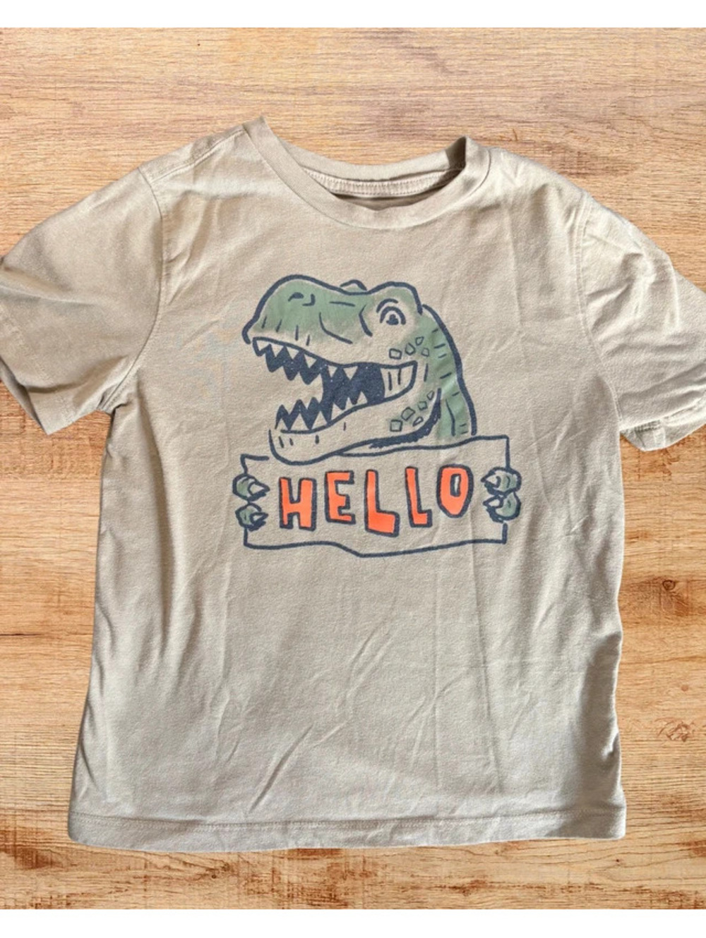 365 Kids Boys Dinosaur Graphic T-Shirt Tan Hello Dino Size 7